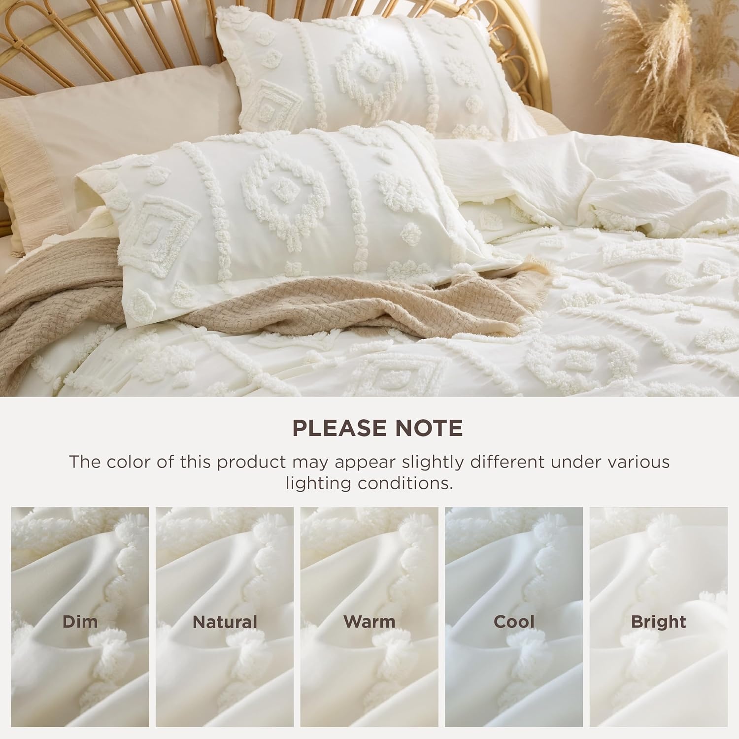 image:imageBedsure Boho Duvet Cover Queen Vintage Tufted Bedding 3Piece White Boho Bedding Lightweight Fade Resistant Machine Washable Soft Breathable All Seasons Zipper Closure 8 Corner Ties09 Off White Tufted No Comforter