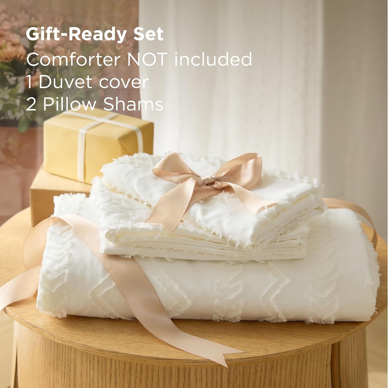 image:imageBedsure Boho Duvet Cover Queen Vintage Tufted Bedding 3Piece White Boho Bedding Lightweight Fade Resistant Machine Washable Soft Breathable All Seasons Zipper Closure 8 Corner Ties06 White No Comforter