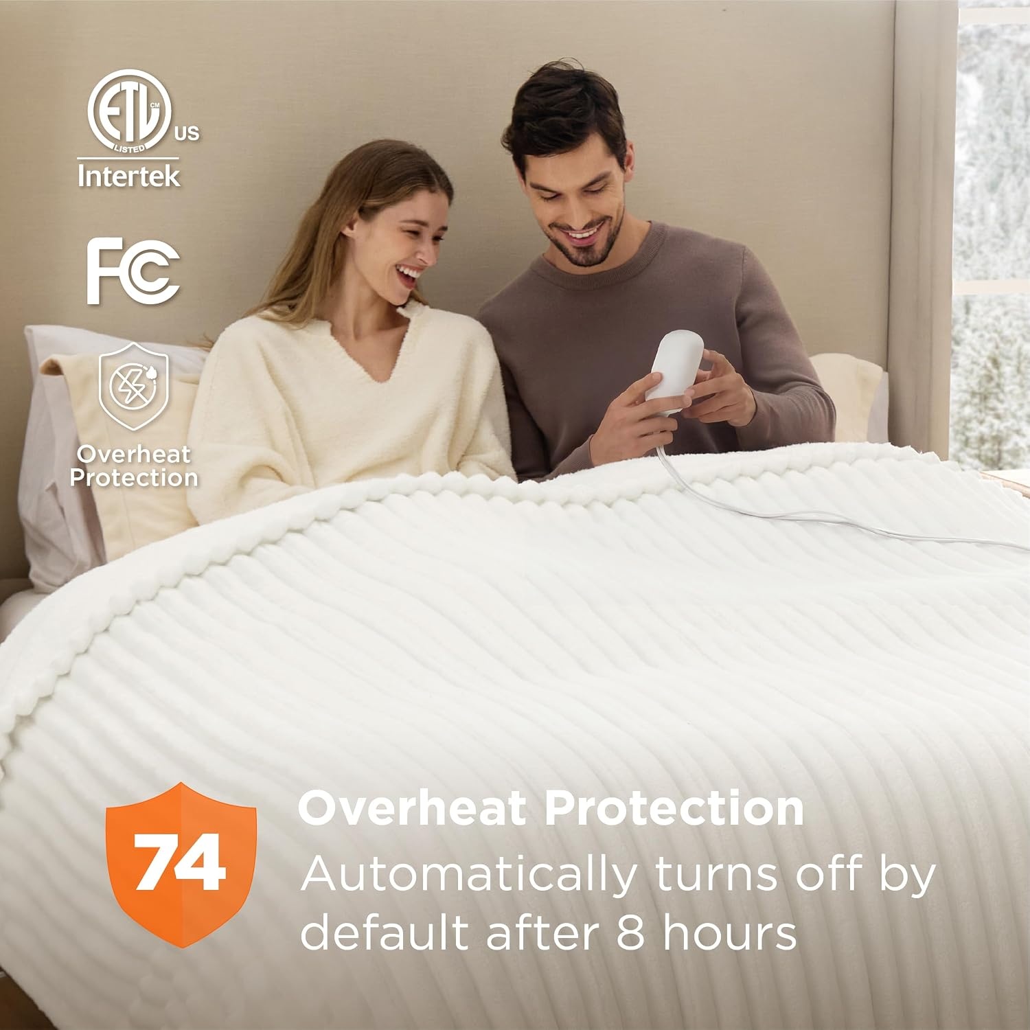 image:imageBedsure Electric Blanket Queen Size Thick Striped Flannel Electric Blanket with Dual Control Heating with 6 Heat Settings amp 6 Time Settings 8 hrs Timer Auto Shut Off 84x90 inches Green01 White