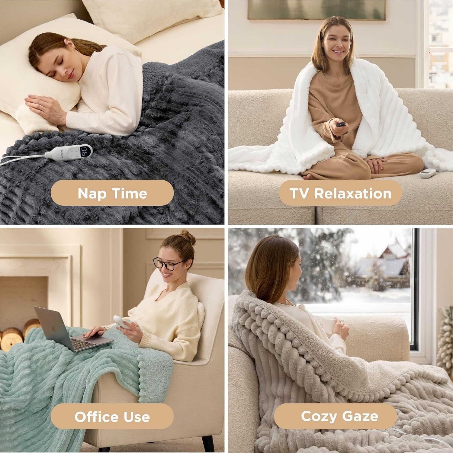 image:imageBedsure Electric Blanket Queen Size Thick Striped Flannel Electric Blanket with Dual Control Heating with 6 Heat Settings amp 6 Time Settings 8 hrs Timer Auto Shut Off 84x90 inches Green02 Grey