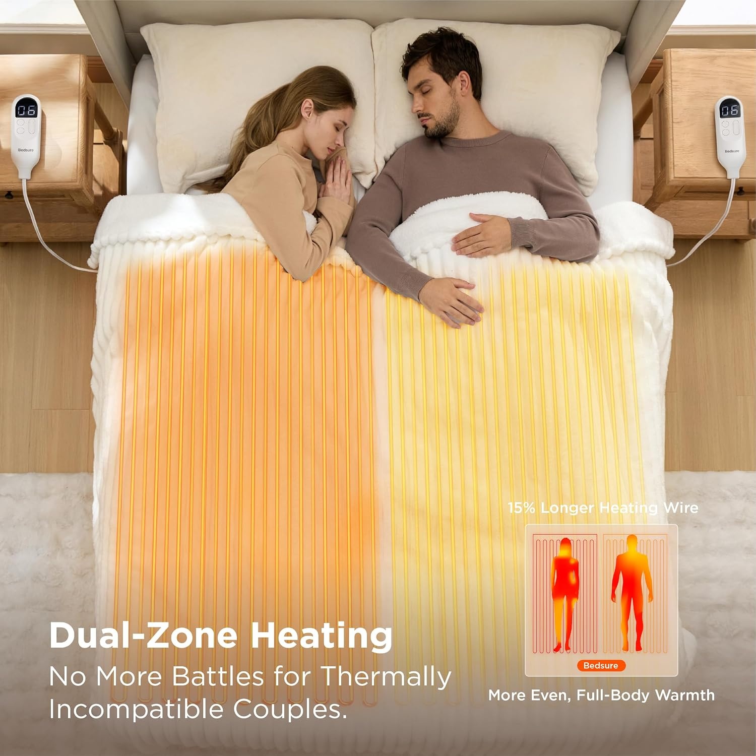 image:imageBedsure Electric Blanket Queen Size Thick Striped Flannel Electric Blanket with Dual Control Heating with 6 Heat Settings amp 6 Time Settings 8 hrs Timer Auto Shut Off 84x90 inches Green01 White