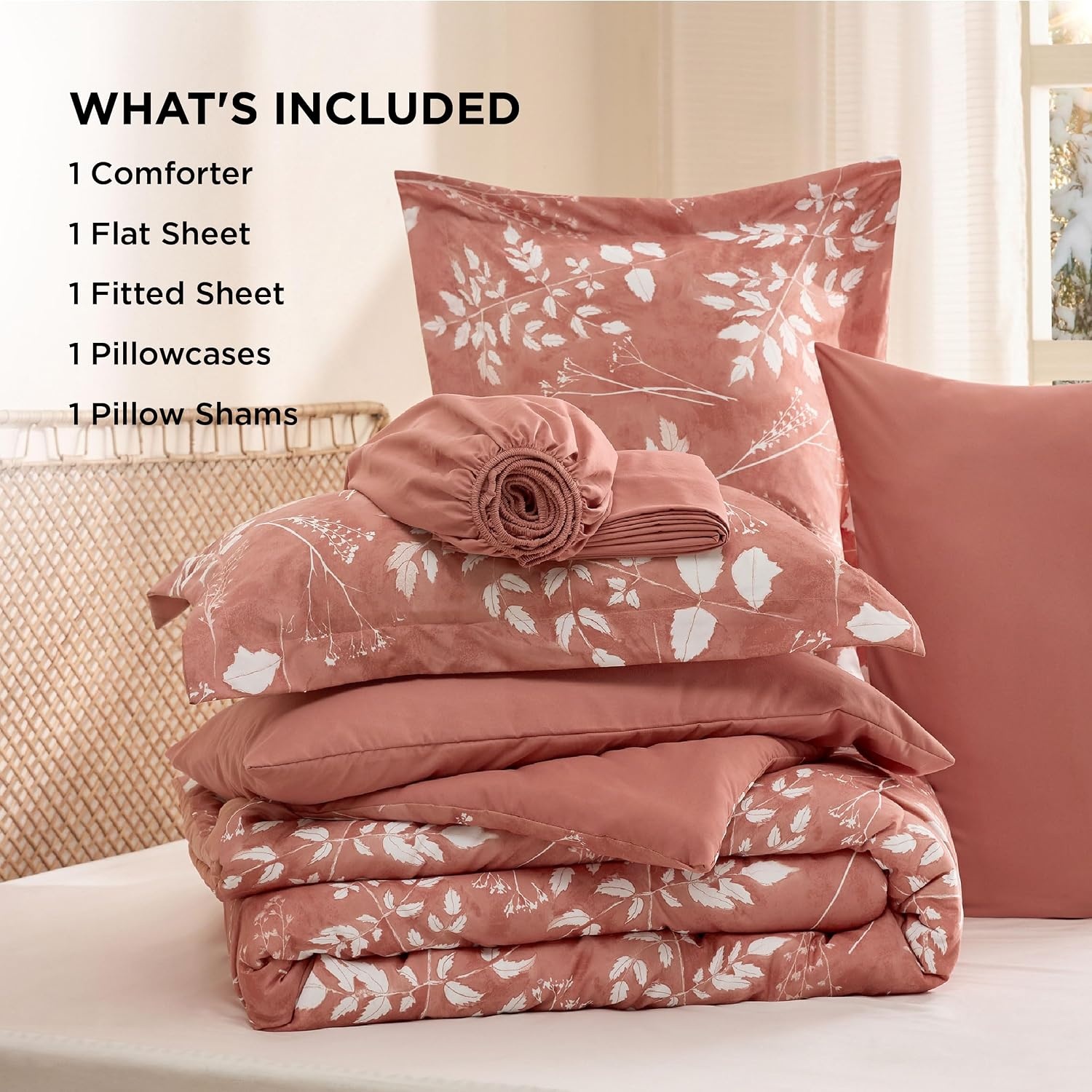 image:imageBedsure Lavender Twin XL Comforter Set 5 Pieces Floral Bedding Sets Twin XL Bed in a Bag with Reversible Botanical Flowers Comforter Sheets Pillowcase amp Sham12 Dusty Pink