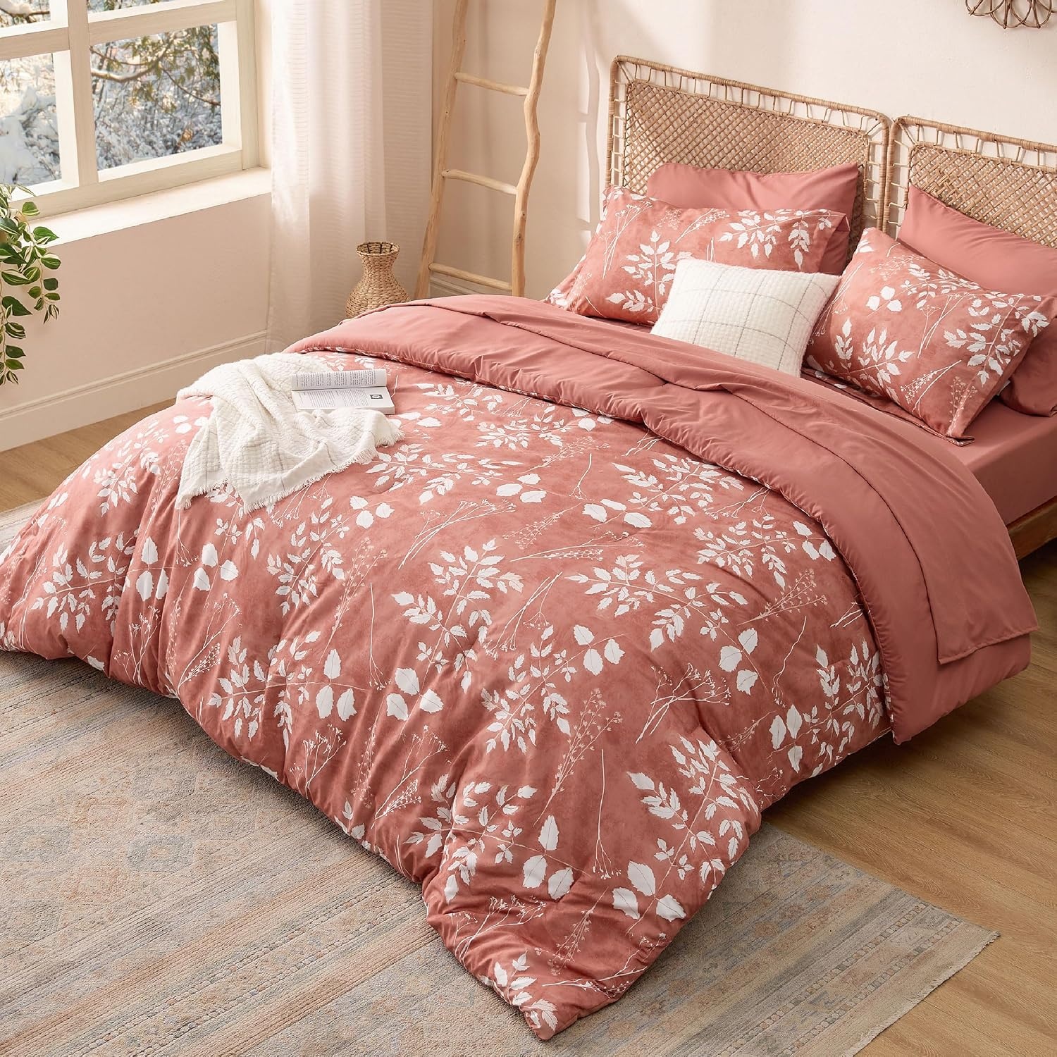 image:imageBedsure Lavender Twin XL Comforter Set 5 Pieces Floral Bedding Sets Twin XL Bed in a Bag with Reversible Botanical Flowers Comforter Sheets Pillowcase amp Sham12 Dusty Pink