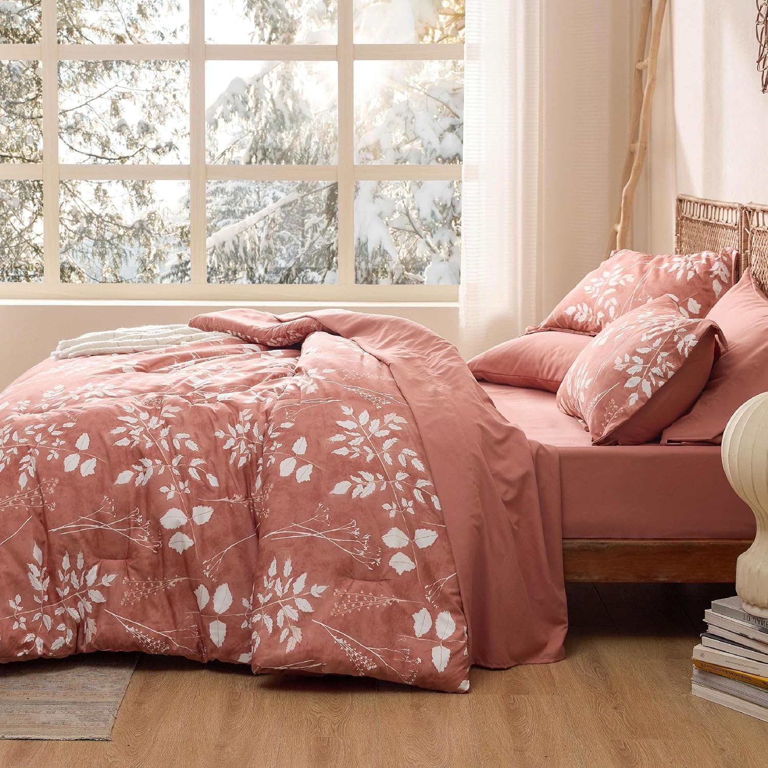 image:imageBedsure Lavender Twin XL Comforter Set 5 Pieces Floral Bedding Sets Twin XL Bed in a Bag with Reversible Botanical Flowers Comforter Sheets Pillowcase amp Sham12 Dusty Pink