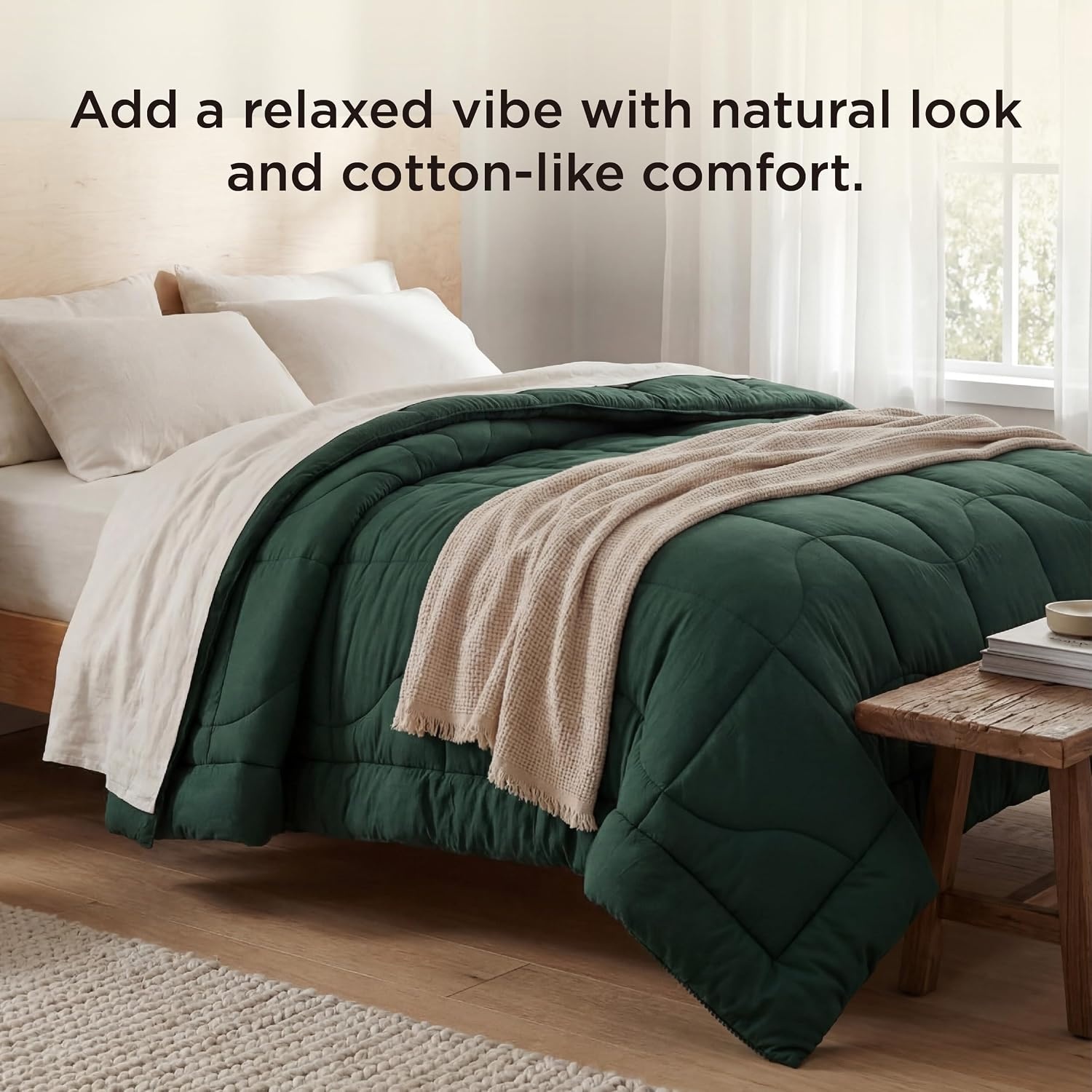image:imageBedsure Queen Comforter Comforters Queen Size for All Season UltraSoft Quilted Down Alternative Comforter amp Prewashed Duvet Insert Blanket for Bed with 4 Tabs Machine Washabl Cream 88x88 inOlive Green