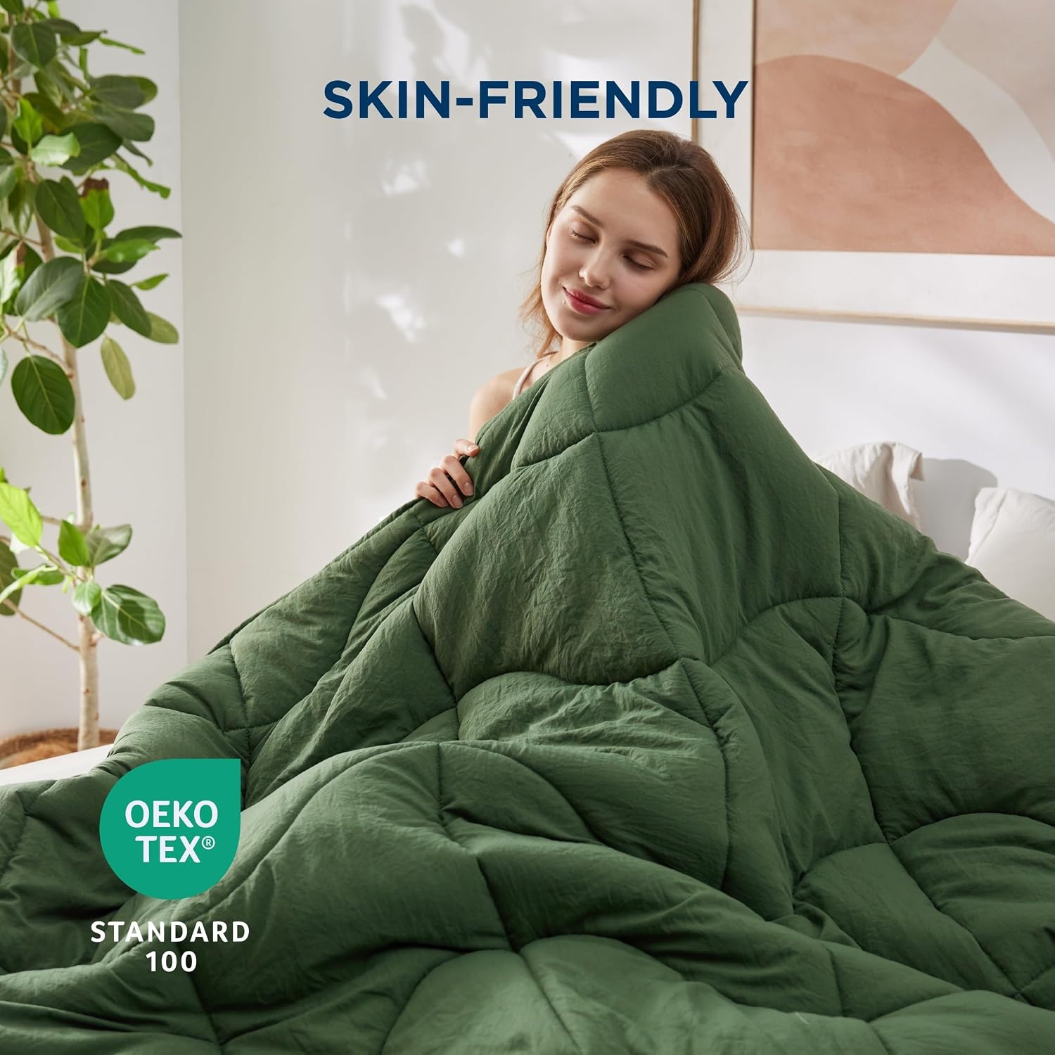 image:imageBedsure Queen Comforter Comforters Queen Size for All Season UltraSoft Quilted Down Alternative Comforter amp Prewashed Duvet Insert Blanket for Bed with 4 Tabs Machine Washabl Cream 88x88 inOlive Green