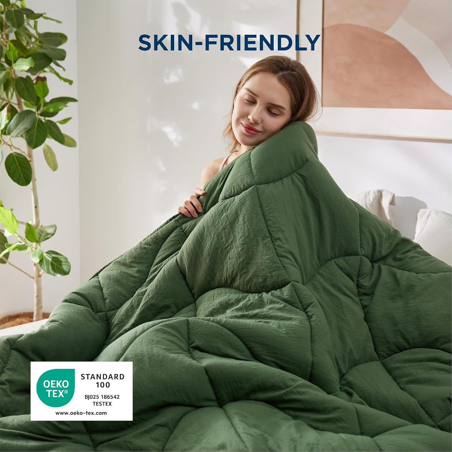 image:imageBedsure Queen Comforter Comforters Queen Size for All Season UltraSoft Quilted Down Alternative Comforter amp Prewashed Duvet Insert Blanket for Bed with 4 Tabs Machine Washabl Cream 88x88 inOlive Green