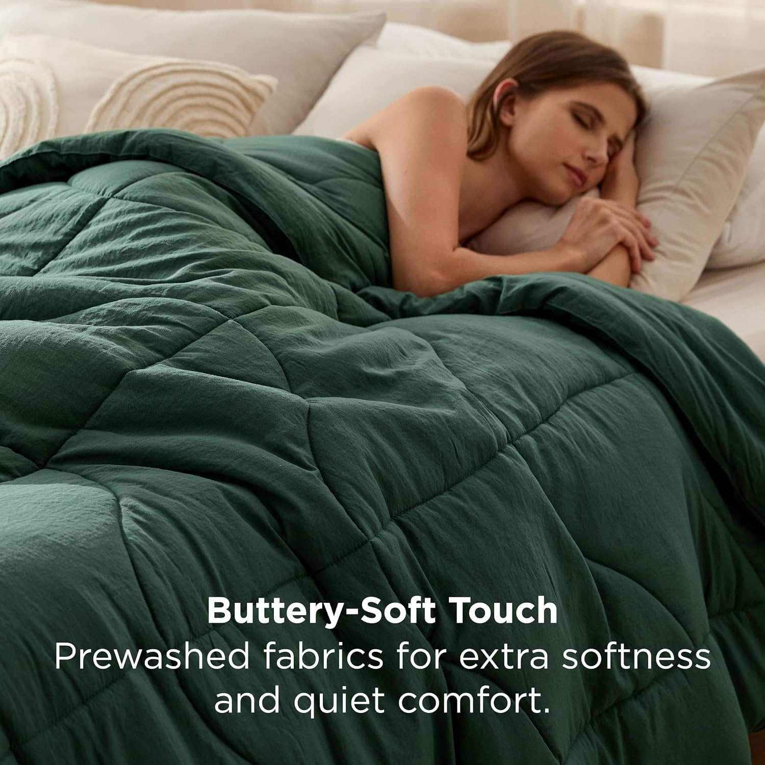 image:imageBedsure Queen Comforter Comforters Queen Size for All Season UltraSoft Quilted Down Alternative Comforter amp Prewashed Duvet Insert Blanket for Bed with 4 Tabs Machine Washabl Cream 88x88 inOlive Green