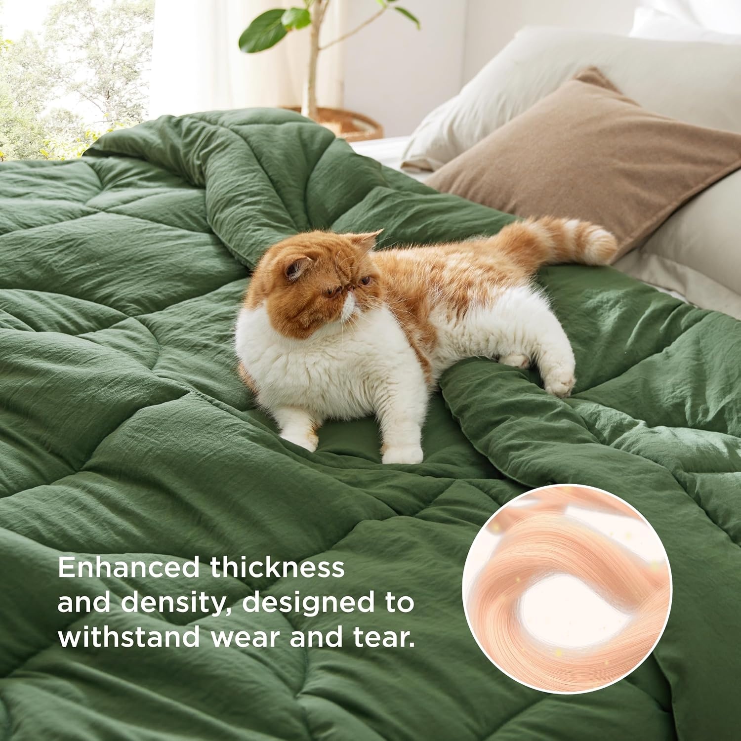 image:imageBedsure Queen Comforter Comforters Queen Size for All Season UltraSoft Quilted Down Alternative Comforter amp Prewashed Duvet Insert Blanket for Bed with 4 Tabs Machine Washabl Cream 88x88 inOlive Green