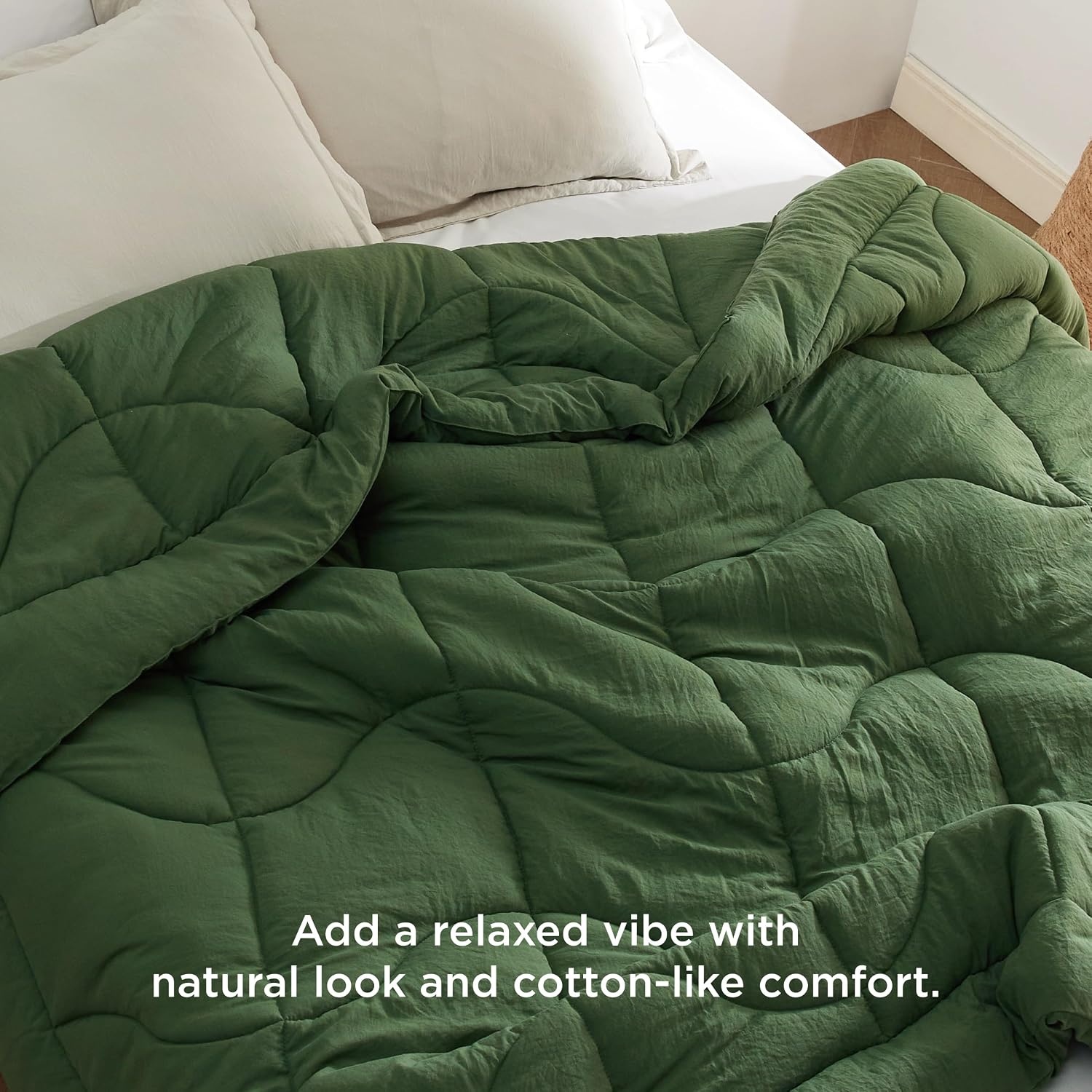 image:imageBedsure Queen Comforter Comforters Queen Size for All Season UltraSoft Quilted Down Alternative Comforter amp Prewashed Duvet Insert Blanket for Bed with 4 Tabs Machine Washabl Cream 88x88 inOlive Green