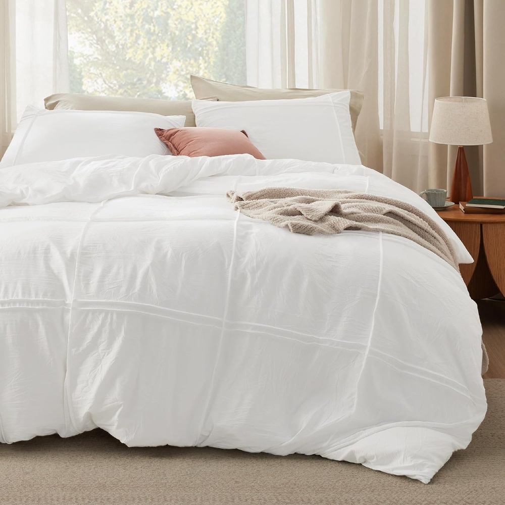 image:imageBedsure Boho Duvet Cover Queen Vintage Tufted Bedding 3Piece White Boho Bedding Lightweight Fade Resistant Machine Washable Soft Breathable All Seasons Zipper Closure 8 Corner Ties10 White Grid No Comforter