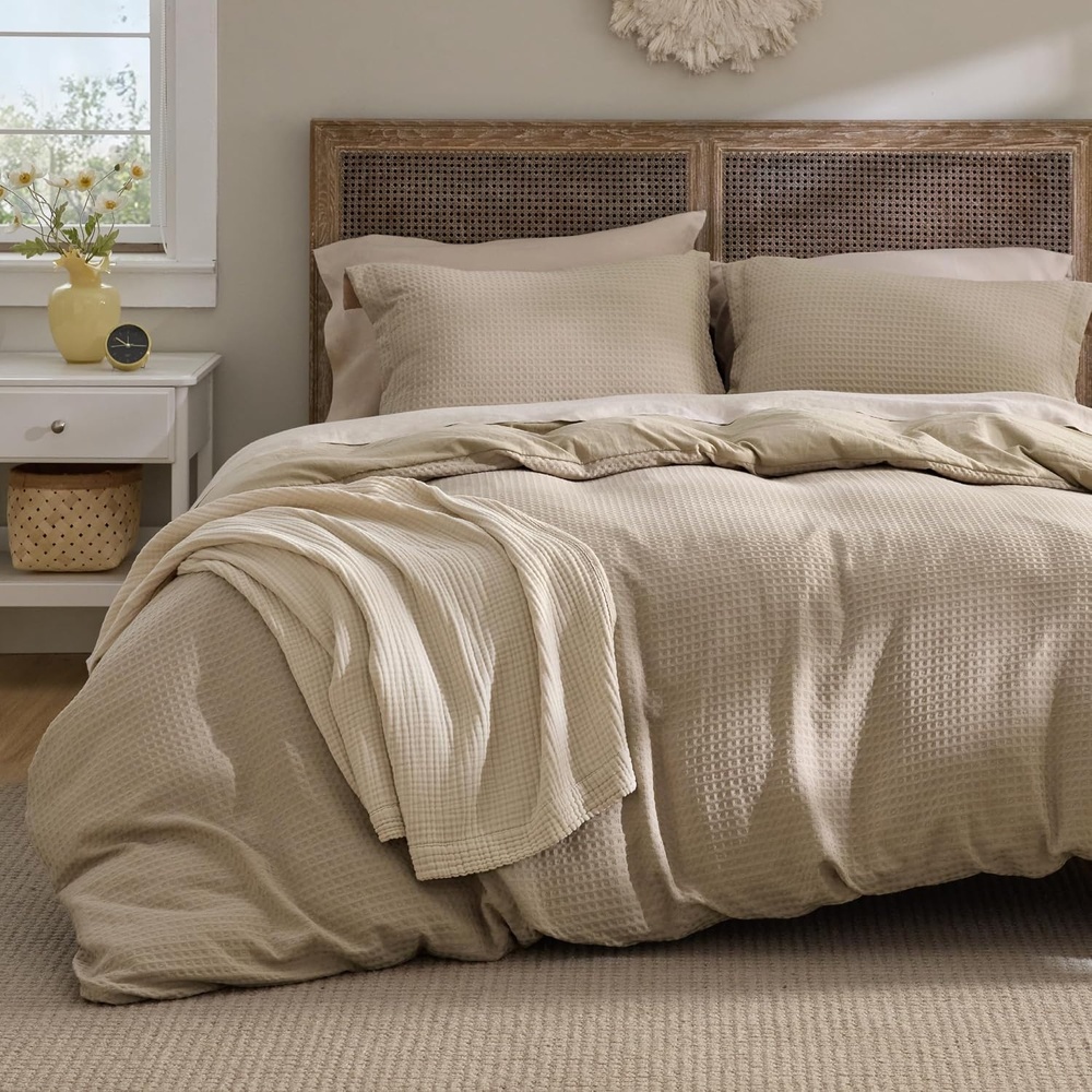 image:imageBedsure Boho Duvet Cover Queen Vintage Tufted Bedding 3Piece White Boho Bedding Lightweight Fade Resistant Machine Washable Soft Breathable All Seasons Zipper Closure 8 Corner Ties10 Khaki No Comforter