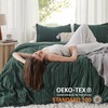 Bedsure Boho Duvet Cover Queen, Vintage Tufted Bedding, 3-Piece, White | Boho Bedding, Lightweight, Fade Resistant, Machine Washable, Soft, Breathable, All Seasons, Zipper Closure, 8 Corner Ties(12 – Forest Green – Stripe (No Comforter))