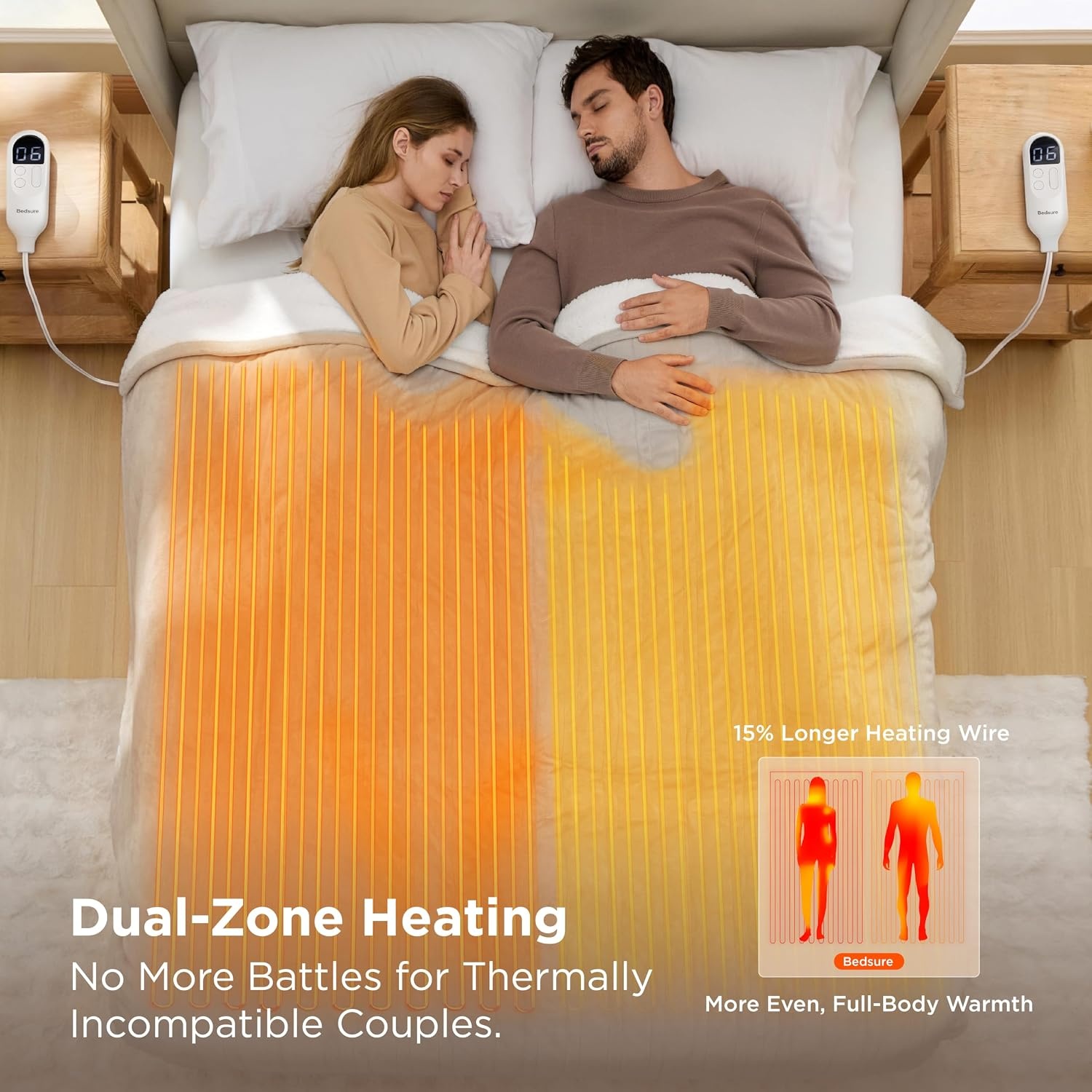 image:imageBedsure Electric Blanket Queen Size Dual Control Heated Blanket Queen Fast Heating with 6 Time Settings Up to 10H amp 6 Heat Settings Warm Gift for Grandma 84x90 inches Grey03 Cream