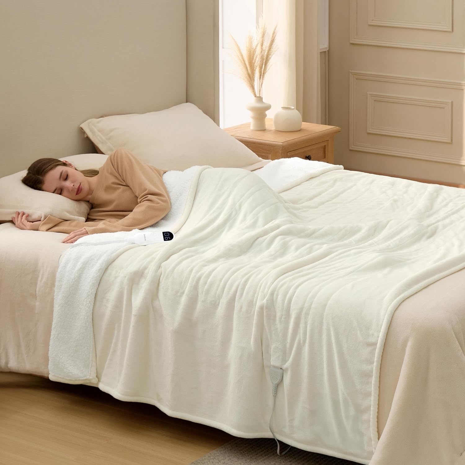 image:imageBedsure Electric Blanket Queen Size Dual Control Heated Blanket Queen Fast Heating with 6 Time Settings Up to 10H amp 6 Heat Settings Warm Gift for Grandma 84x90 inches Grey10 Ivory