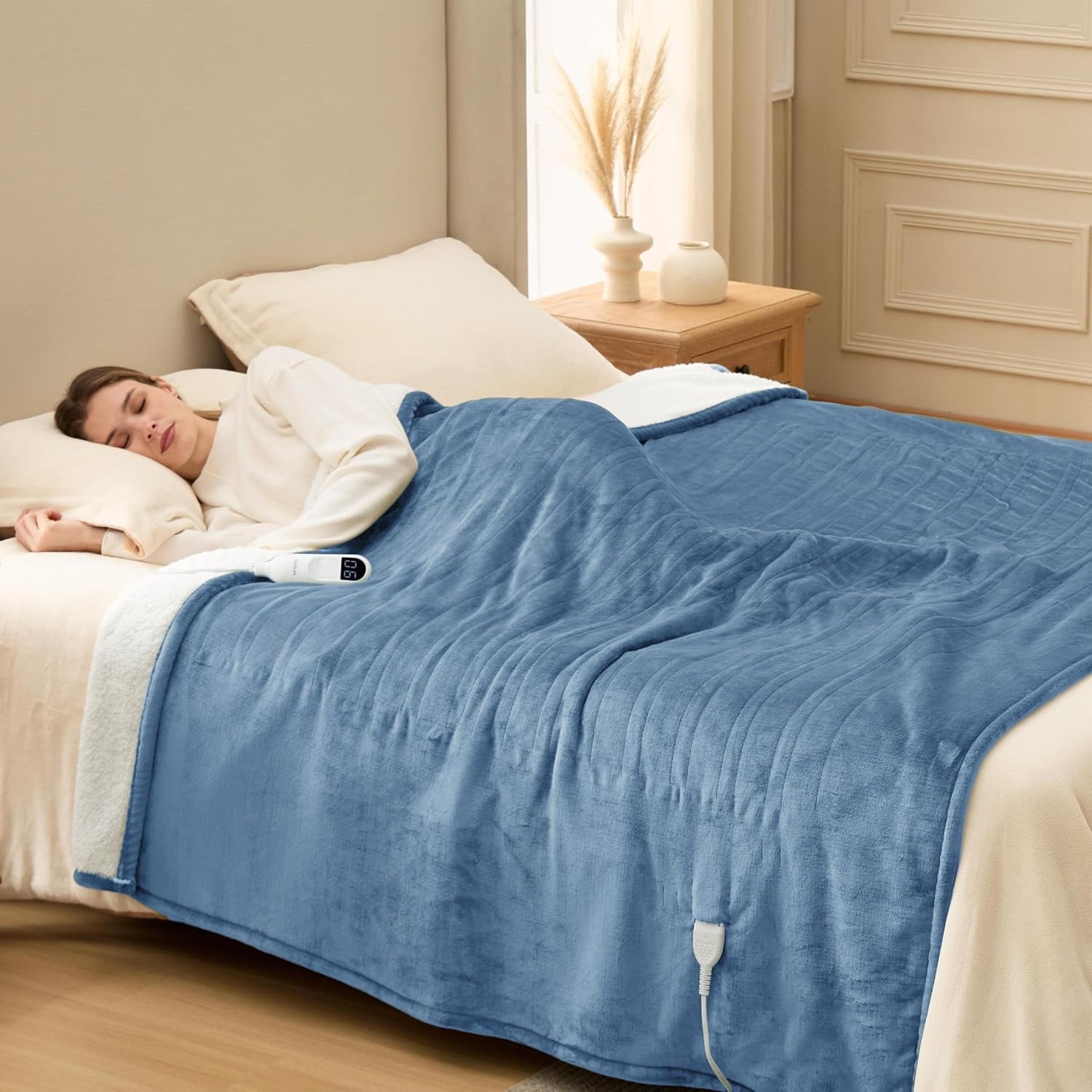 image:imageBedsure Electric Blanket Queen Size Dual Control Heated Blanket Queen Fast Heating with 6 Time Settings Up to 10H amp 6 Heat Settings Warm Gift for Grandma 84x90 inches Grey04 Blue