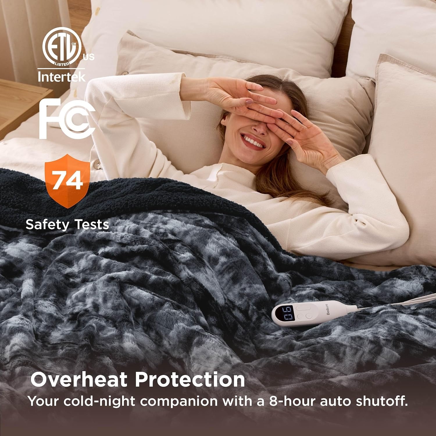 image:imageBedsure Electric Blanket Queen Size Dual Control Heated Blanket Queen Fast Heating with 6 Time Settings Up to 10H amp 6 Heat Settings Warm Gift for Grandma 84x90 inches Grey18 Black