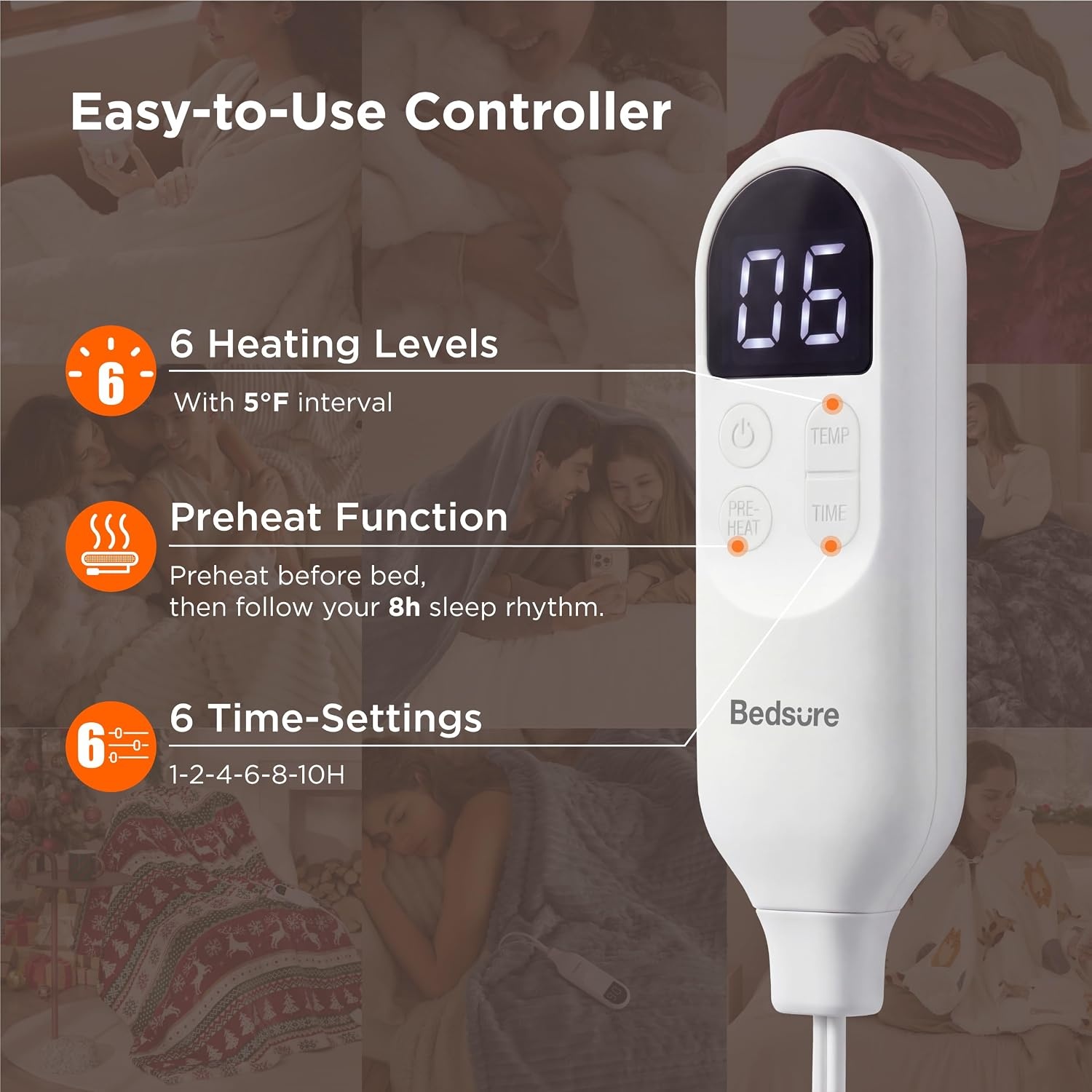 image:imageBedsure Electric Blanket Queen Size Dual Control Heated Blanket Queen Fast Heating with 6 Time Settings Up to 10H amp 6 Heat Settings Warm Gift for Grandma 84x90 inches Grey01 Grey