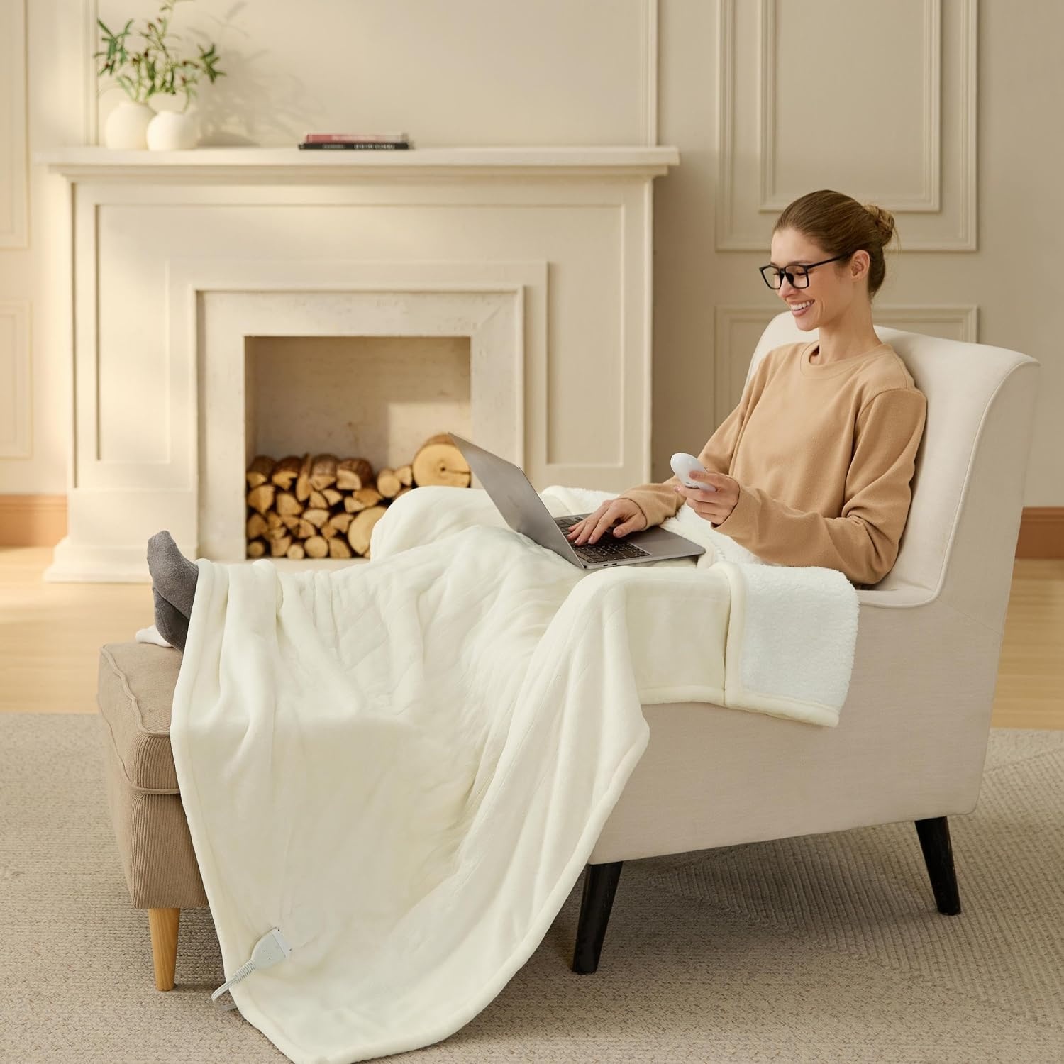 image:imageBedsure Electric Blanket Queen Size Dual Control Heated Blanket Queen Fast Heating with 6 Time Settings Up to 10H amp 6 Heat Settings Warm Gift for Grandma 84x90 inches Grey10 Ivory