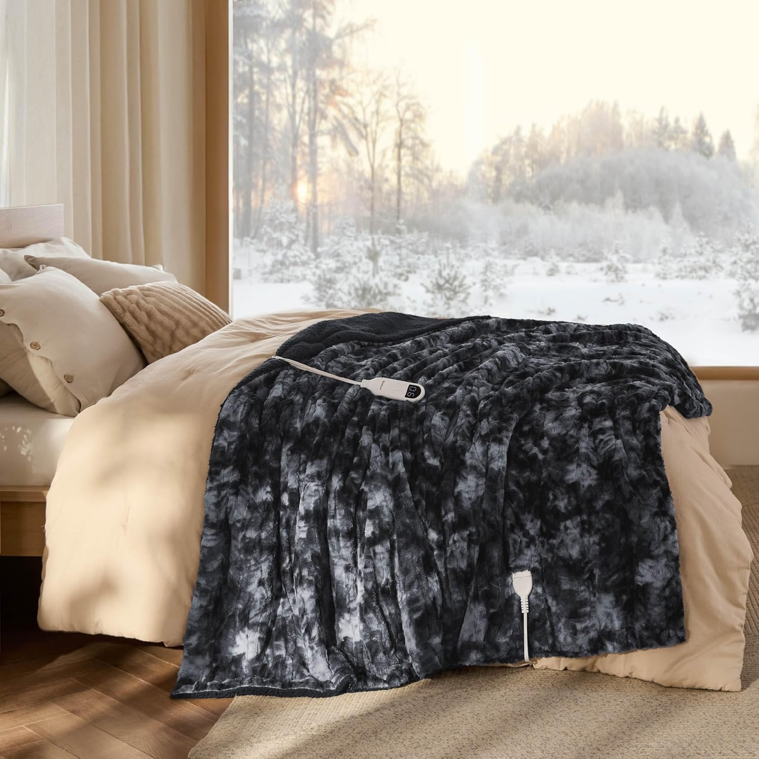 image:imageBedsure Electric Blanket Queen Size Dual Control Heated Blanket Queen Fast Heating with 6 Time Settings Up to 10H amp 6 Heat Settings Warm Gift for Grandma 84x90 inches Grey18 Black