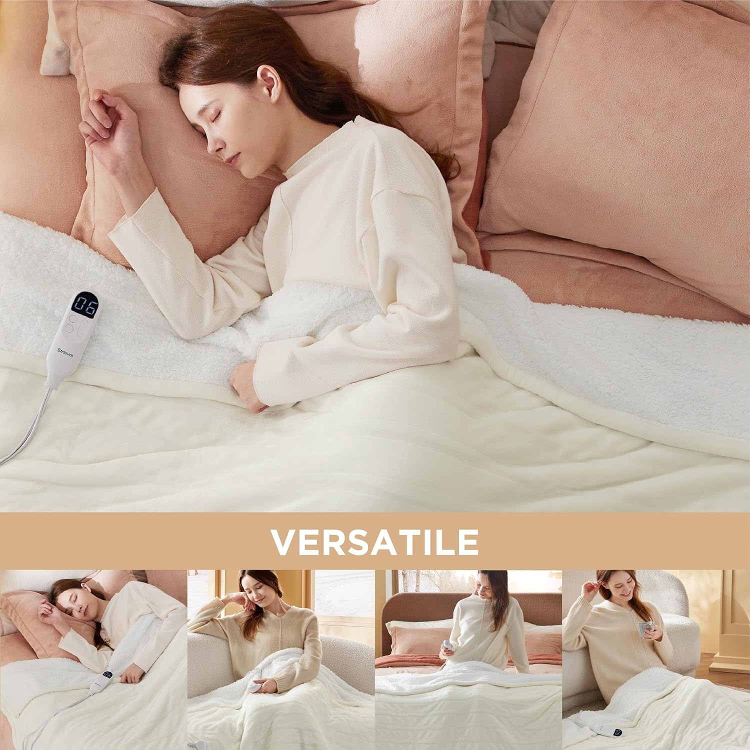 image:imageBedsure Electric Blanket Queen Size Dual Control Heated Blanket Queen Fast Heating with 6 Time Settings Up to 10H amp 6 Heat Settings Warm Gift for Grandma 84x90 inches Grey10 Ivory