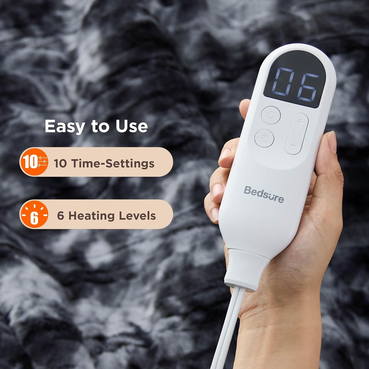 image:imageBedsure Electric Blanket Queen Size Dual Control Heated Blanket Queen Fast Heating with 6 Time Settings Up to 10H amp 6 Heat Settings Warm Gift for Grandma 84x90 inches Grey18 Black
