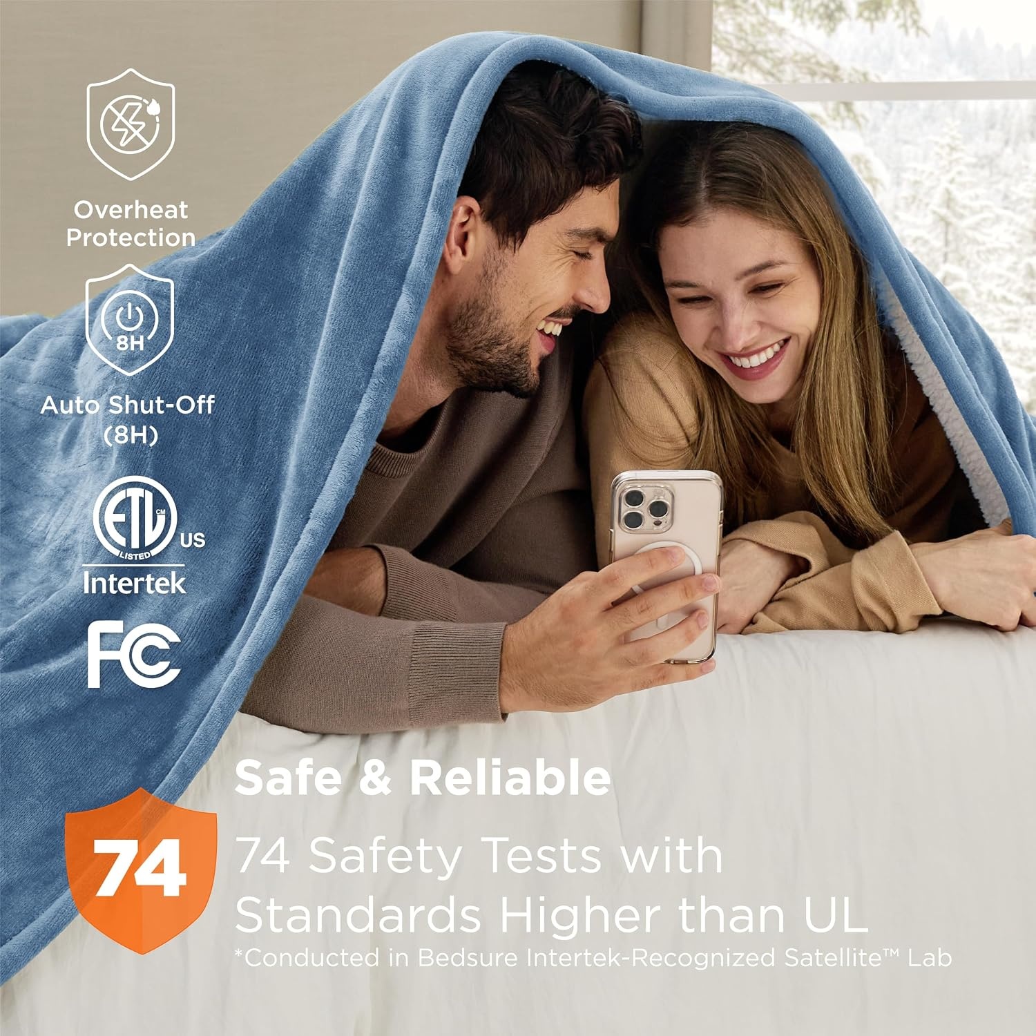 image:imageBedsure Electric Blanket Queen Size Dual Control Heated Blanket Queen Fast Heating with 6 Time Settings Up to 10H amp 6 Heat Settings Warm Gift for Grandma 84x90 inches Grey04 Blue