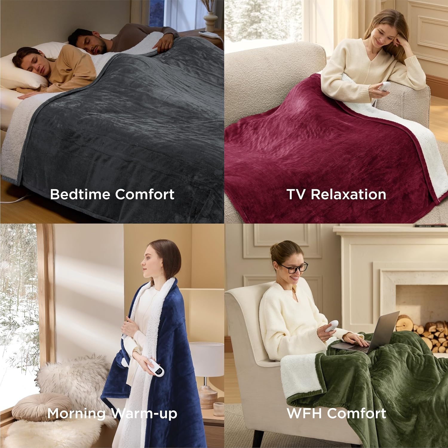 image:imageBedsure Electric Blanket Queen Size Dual Control Heated Blanket Queen Fast Heating with 6 Time Settings Up to 10H amp 6 Heat Settings Warm Gift for Grandma 84x90 inches Grey04 Blue