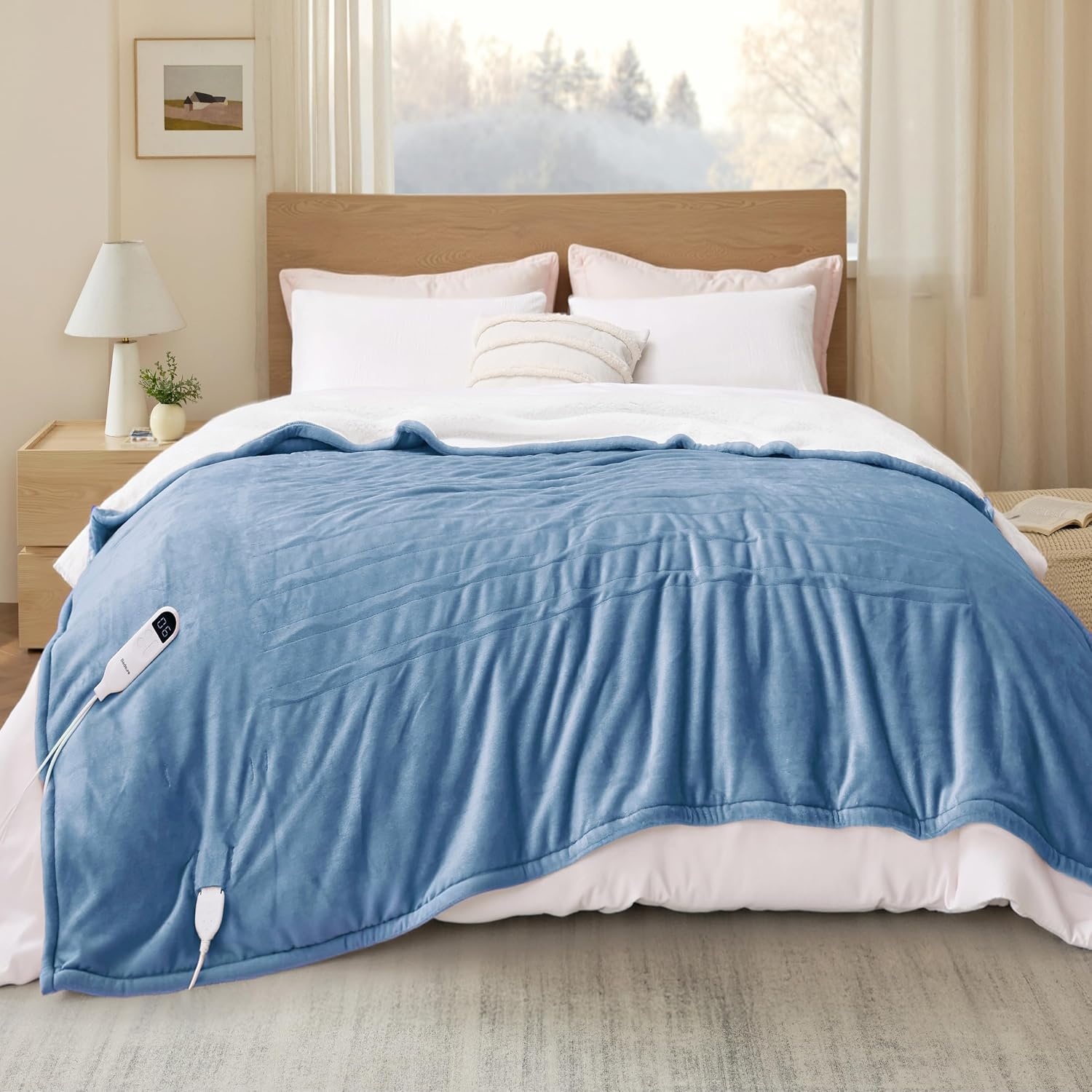 image:imageBedsure Electric Blanket Queen Size Dual Control Heated Blanket Queen Fast Heating with 6 Time Settings Up to 10H amp 6 Heat Settings Warm Gift for Grandma 84x90 inches Grey04 Blue