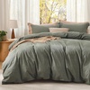 Bedsure PureWoven Cotton Comforter Set Prewashed, Queen, Light Pink(02 – Grayish Olive Green)