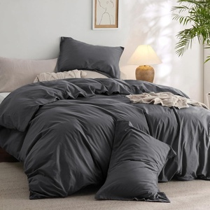 Bedsure PureWoven Cotton Comforter Set Prewashed, Queen, Light Pink(01 – Charcoal Grey)