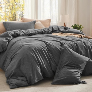 Bedsure PureWoven Cotton Comforter Set Prewashed, Queen, Light Pink(03 – Dark Grey)