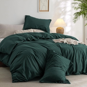 Bedsure PureWoven Cotton Comforter Set Prewashed, Queen, Light Pink(04 – Forest Green)