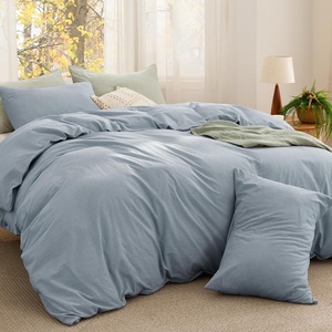 Bedsure PureWoven Cotton Comforter Set Prewashed, Queen, Light Pink(09 – Mineral Blue)