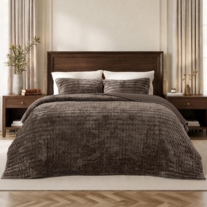 Bedsure Velvet Comforter King, Brown Velvet Quilt, Luxury Fall Bedding Set(01 – Brown)