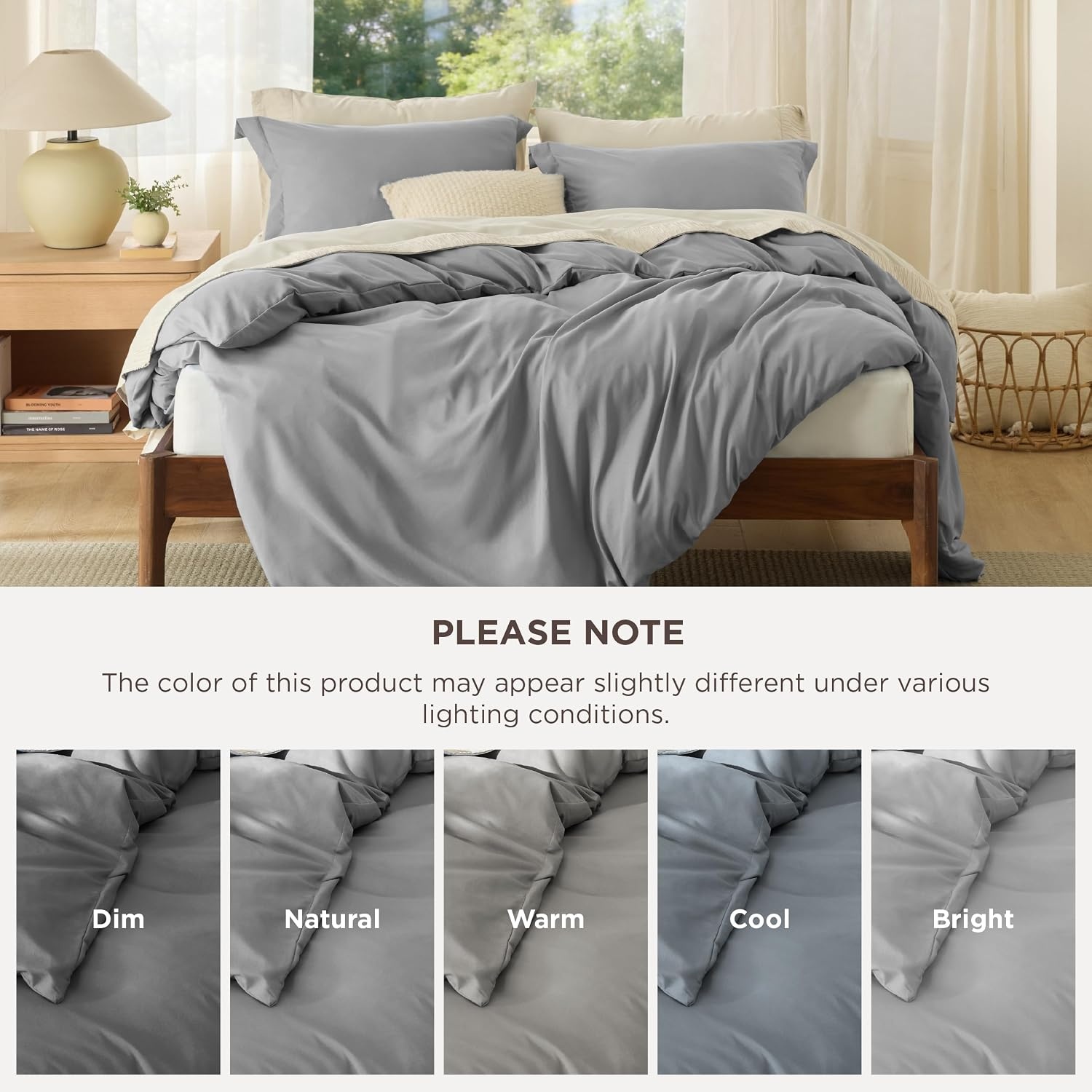 image:imageBedsure Duvet Cover King Size 3Pcs Double Brushed Bedding Set Light Beige00 Grey