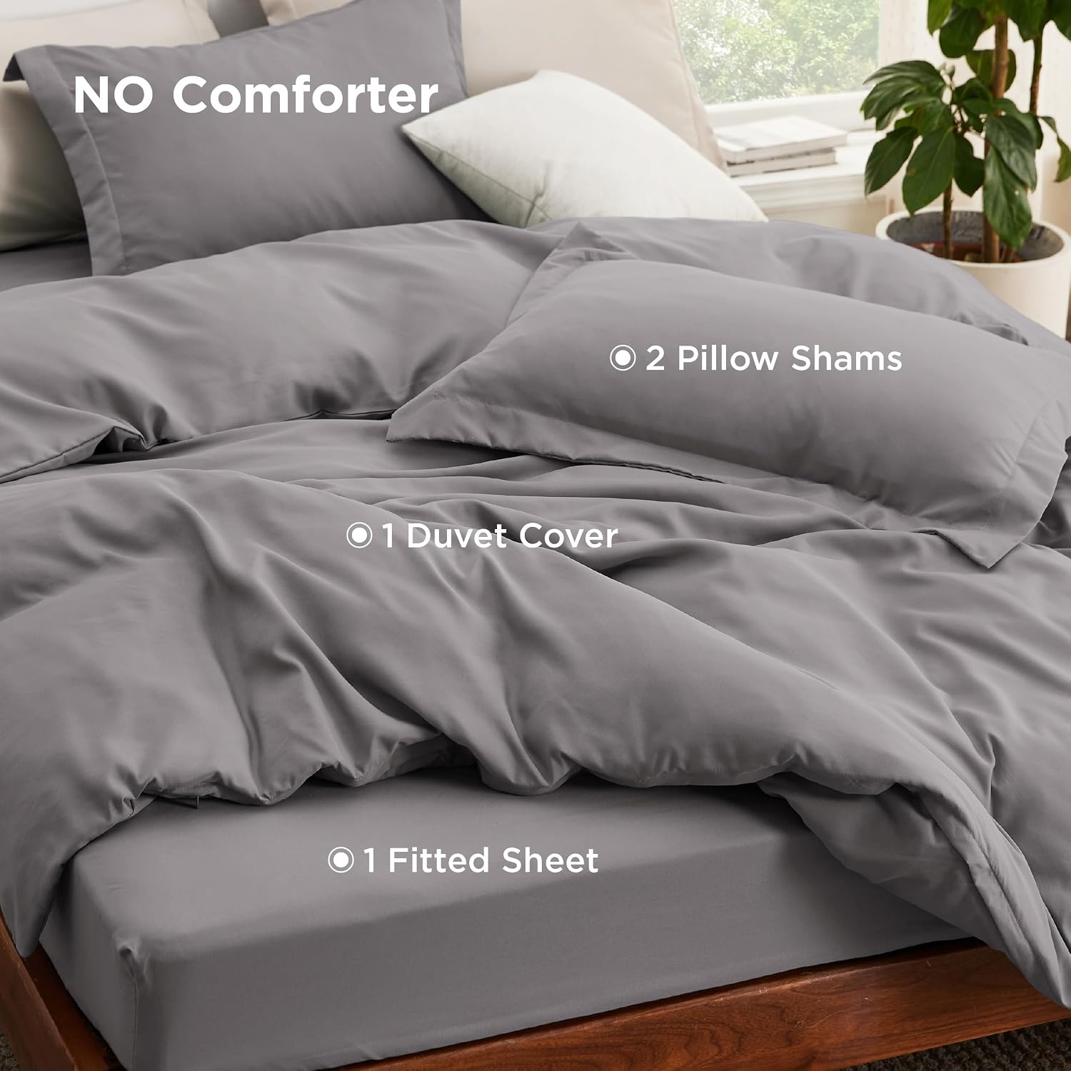image:imageBedsure Duvet Cover King Size 3Pcs Double Brushed Bedding Set Light Beige00 Grey