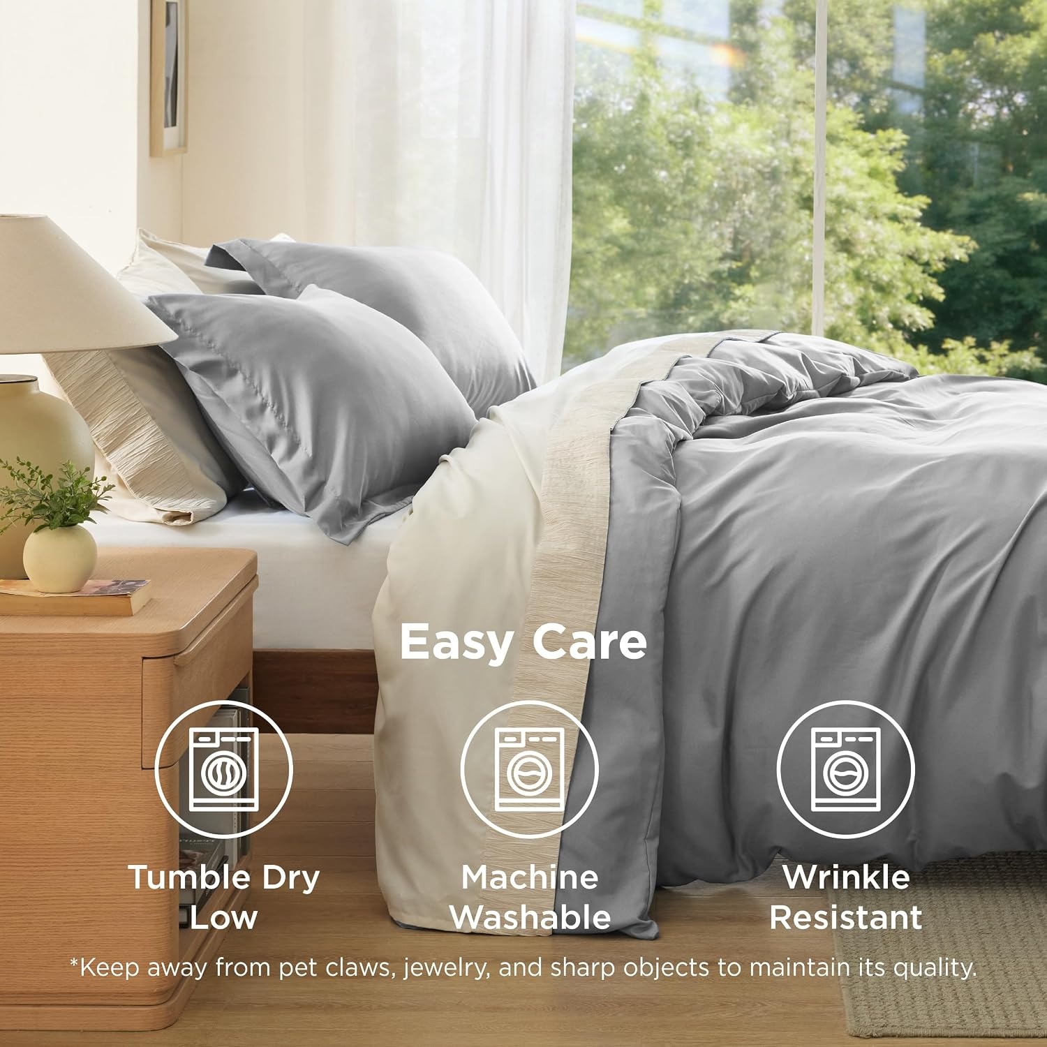 image:imageBedsure Duvet Cover King Size 3Pcs Double Brushed Bedding Set Light Beige00 Grey