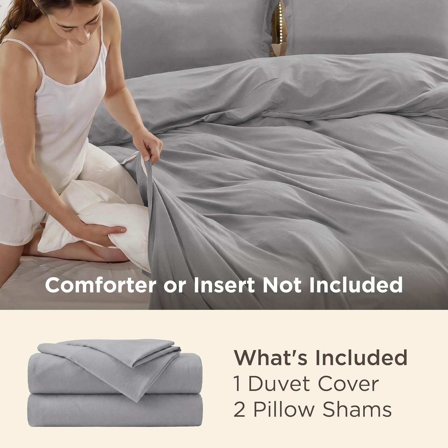 image:imageBedsure Duvet Cover King Size 3Pcs Double Brushed Bedding Set Light Beige00 Grey