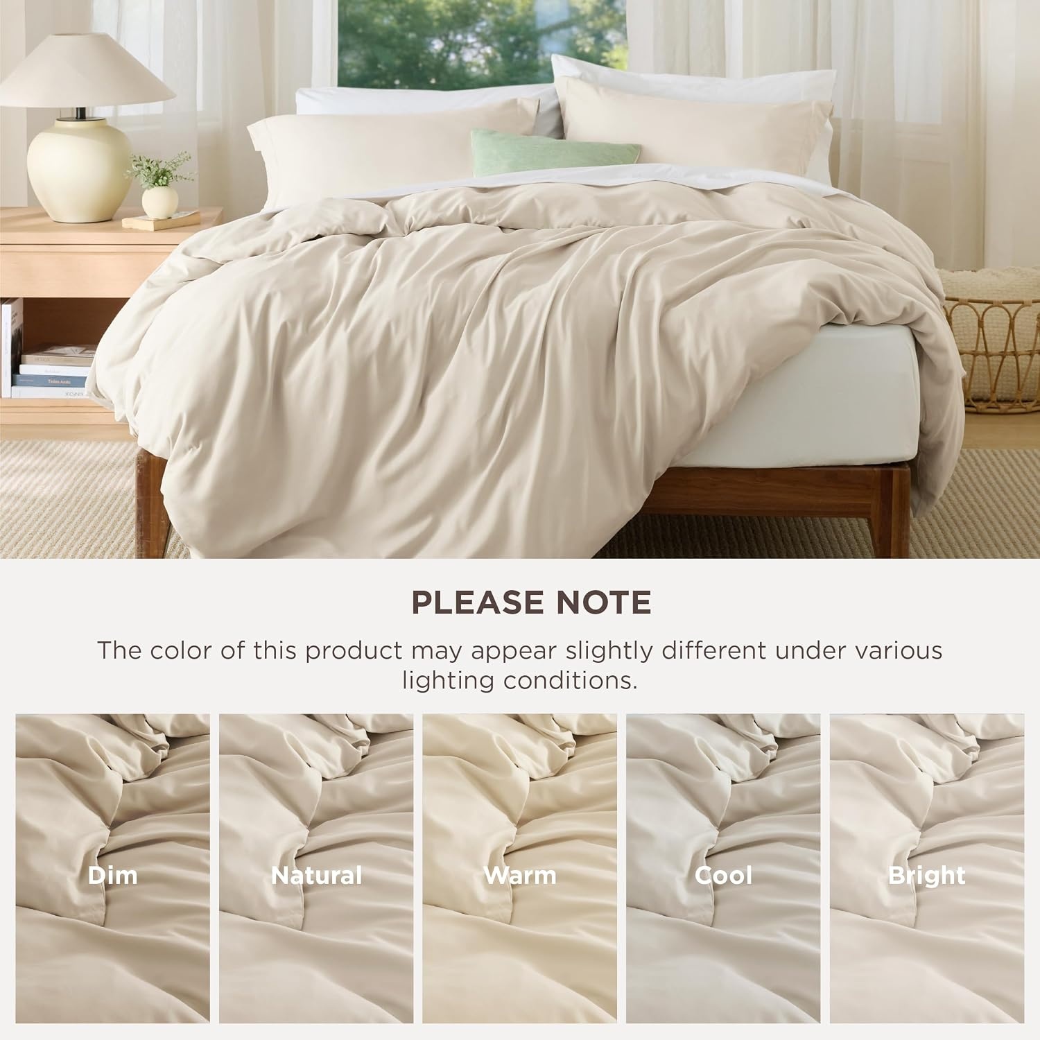 image:imageBedsure Duvet Cover King Size 3Pcs Double Brushed Bedding Set Light Beige03 Light Beige