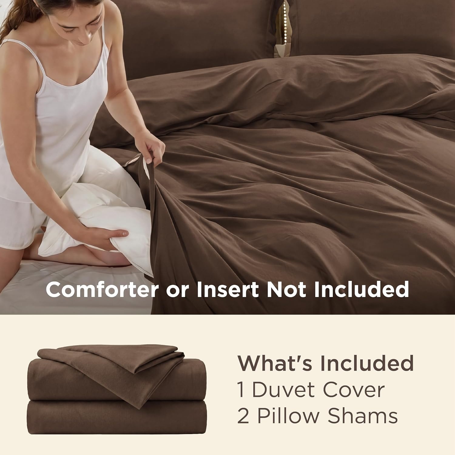 image:imageBedsure Duvet Cover King Size 3Pcs Double Brushed Bedding Set Light Beige07 Dark Brown