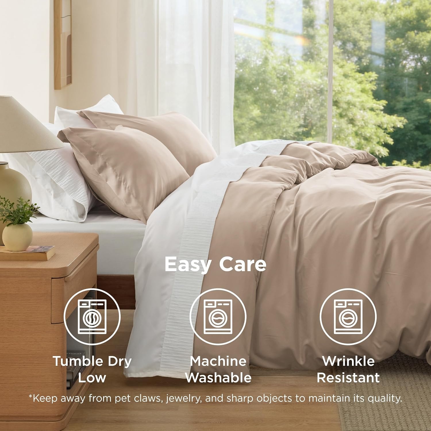image:imageBedsure Duvet Cover King Size 3Pcs Double Brushed Bedding Set Light Beige07 Light Brown