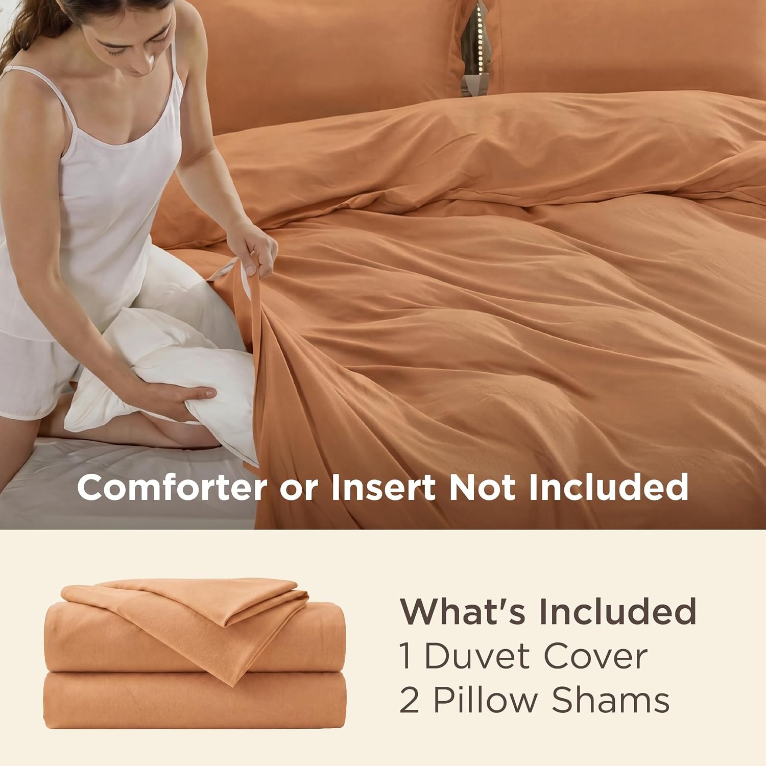 image:imageBedsure Duvet Cover King Size 3Pcs Double Brushed Bedding Set Light Beige09 Orange