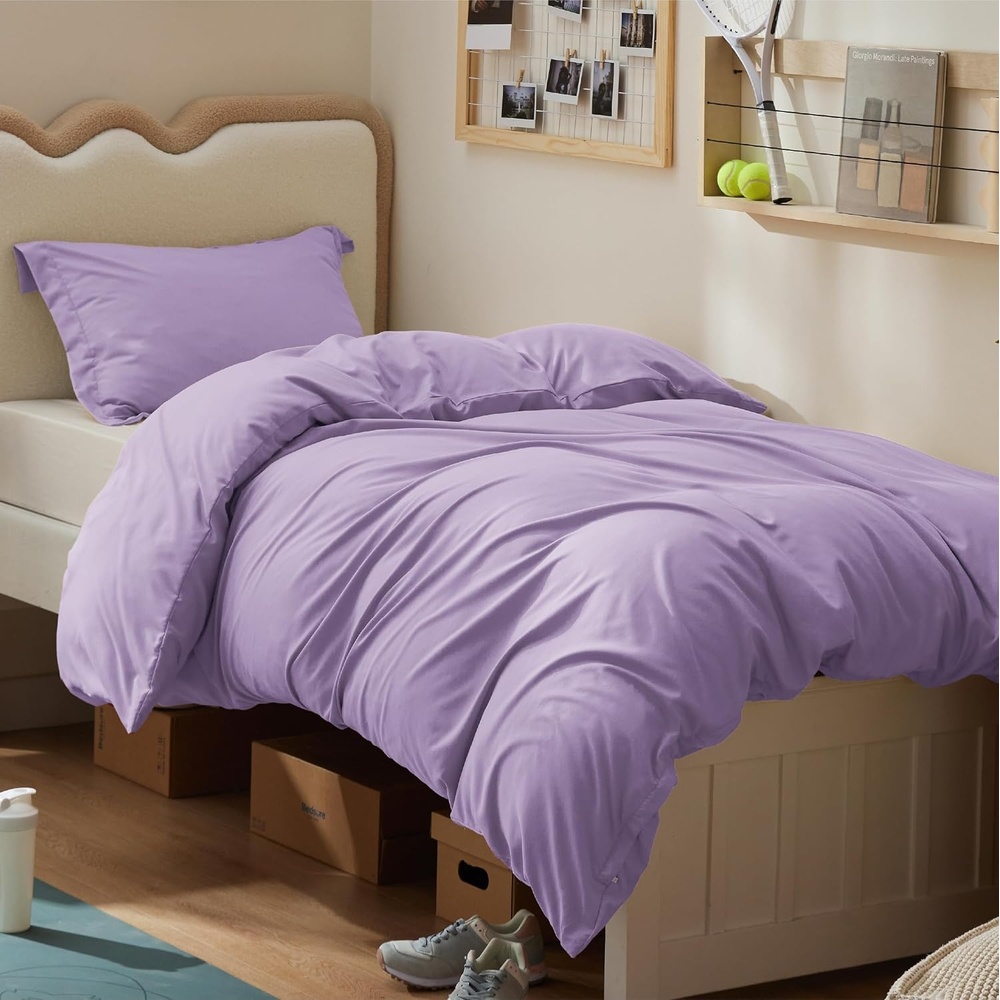 image:imageBedsure Duvet Cover King Size 3Pcs Double Brushed Bedding Set Light Beige05 Light Purple