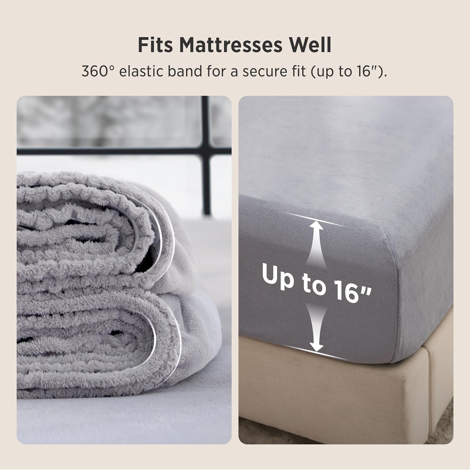 image:imageBedsure Mattress Pad Bundle Flannel Fitted Sheet Only Quilted Fitted Mattress Topper Protector with 821 Inches Deep Pocket Noiseless Breathable Bed Cover Padded Velvet Bottom Sheet King Grey