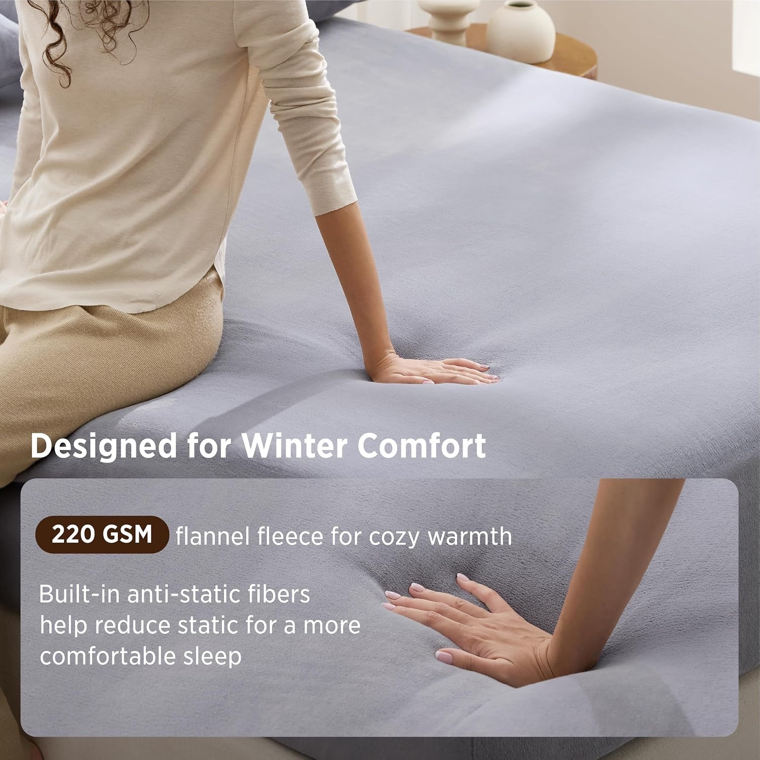 image:imageBedsure Mattress Pad Bundle Flannel Fitted Sheet Only Quilted Fitted Mattress Topper Protector with 821 Inches Deep Pocket Noiseless Breathable Bed Cover Padded Velvet Bottom Sheet King Grey