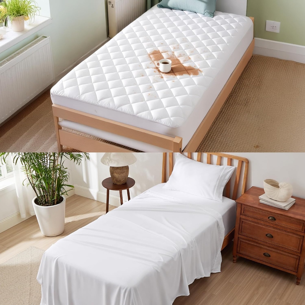 image:imageBedsure Waterproof Twin Mattress Protector  Deep Pocket Twin Sheets Set White  White