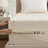 Bedsure Mattress Pad Bundle Flannel Fitted Sheet Only, Quilted Fitted Mattress Topper Protector with Deep Pocket, Noiseless Breathable Bed Cover Padded, Velvet Bottom Sheet, Queen, Beige & Oat Milk