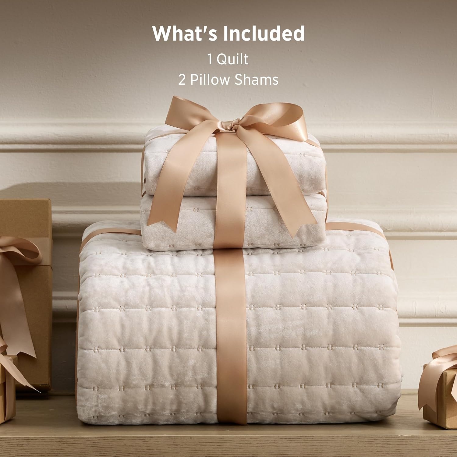 image:imageBedsure Velvet Comforter King Olive Green Quilt Luxury Bedding Set03 Beige