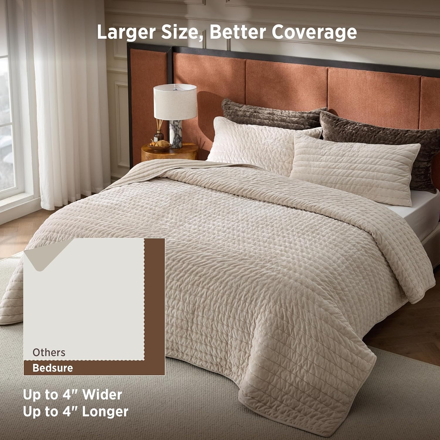 image:imageBedsure Velvet Comforter King Olive Green Quilt Luxury Bedding Set03 Beige